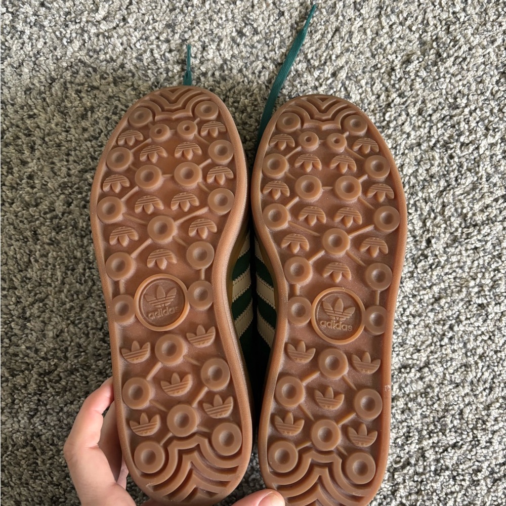 adidas Gazelle Platform Sneakers in Green and Cream with Brown Sole - Picture 6 of 7